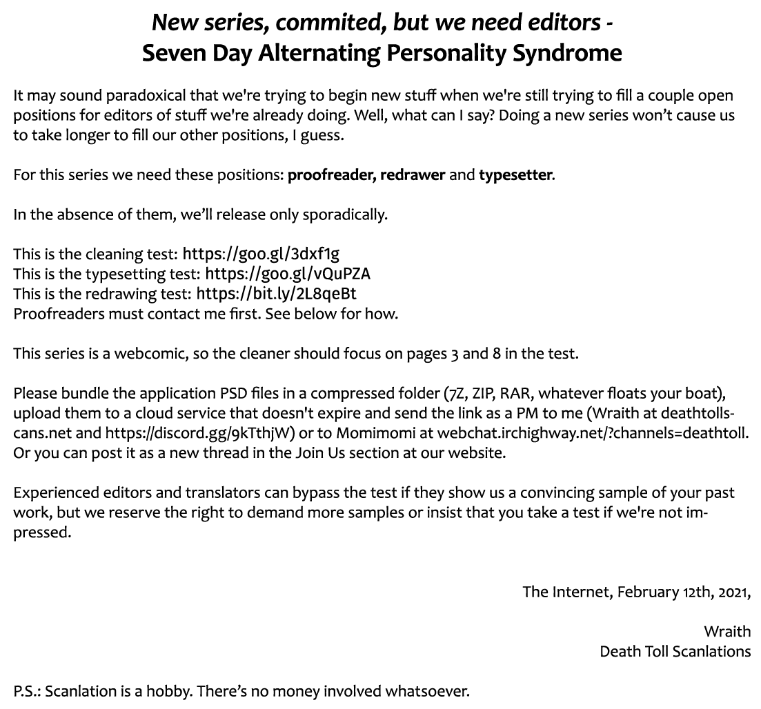 Read Seven Day Alternating Personality Syndrome Manga Online